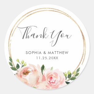 Sticker Rond Élégant mariage botanique rose-rose-rose