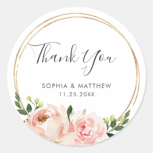 Sticker Rond Élégant mariage botanique rose-rose-rose (Devant)