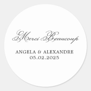 Sticker Rond Élégant Mariage Calligraphie Classique Merci Beauc
