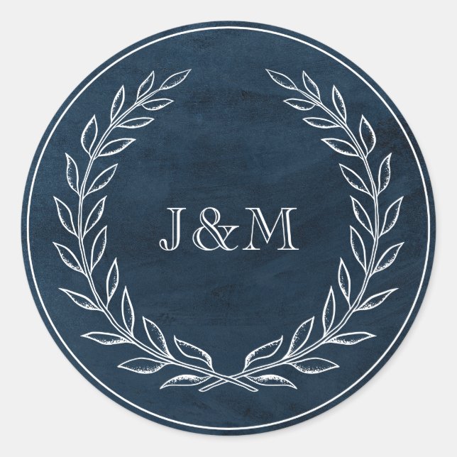 Sticker Rond Élégant Mariage d'aquarelle classe marine (Devant)