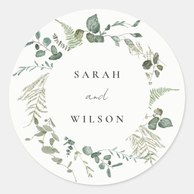 Sticker Rond Elégant Mariage d'aquarelle d'Eucalyptus Botanique (Devant)