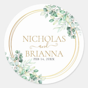 Sticker Rond Elégant Mariage d'aquarelle Eucalyptus