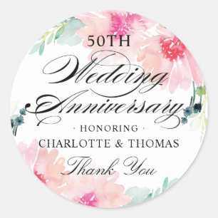 Sticker Rond Elégant Mariage d'aquarelle rose