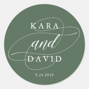 Sticker Rond Élégant Mariage de calligraphie blanc et vert prof