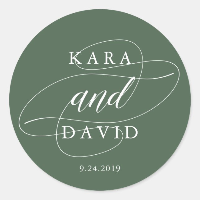 Sticker Rond Élégant Mariage de calligraphie blanc et vert prof (Devant)