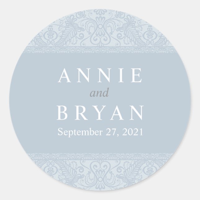 Sticker Rond Élégant Mariage de dentelle gris (Devant)