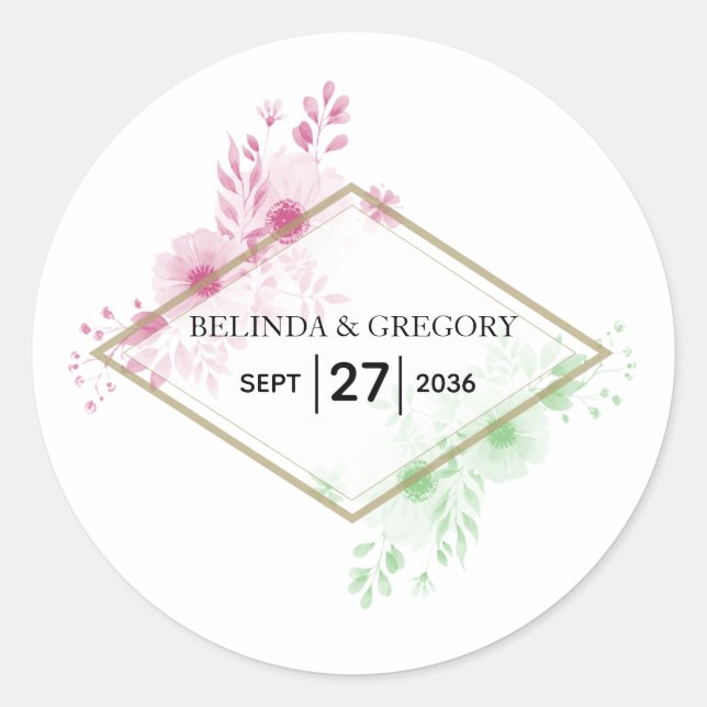 Sticker Rond Elégant Mariage de fleurs d'aquarelle (Devant)