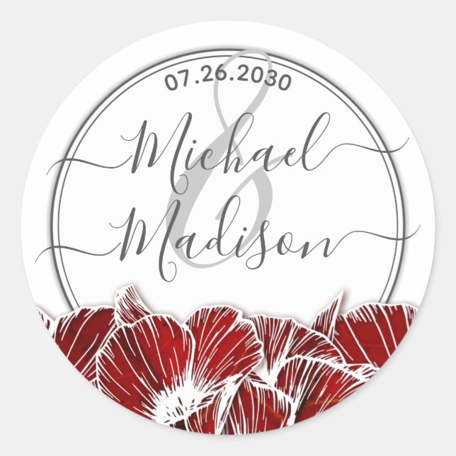 Sticker Rond Élégant Mariage de fleurs de pavot rouge (Devant)