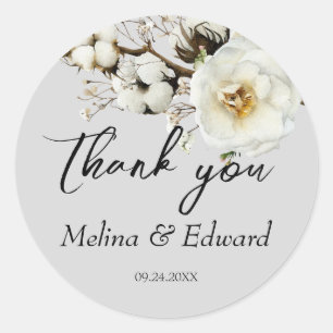 Sticker Rond Élégant Mariage de fleurs de rose blanche