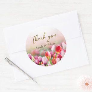 Sticker Rond Élégant Mariage de fleurs de tulipes colorées
