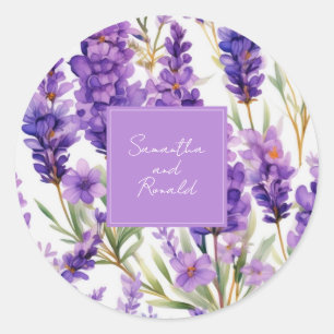 Sticker Rond Élégant Mariage de Lavande aquarelle