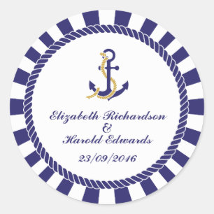 Sticker Rond Élégant Mariage de marine nautique
