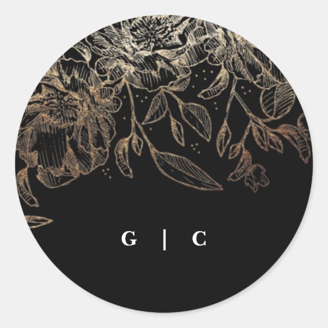 Sticker Rond Élégant Mariage de monogramme botanique tiré à la  (Devant)