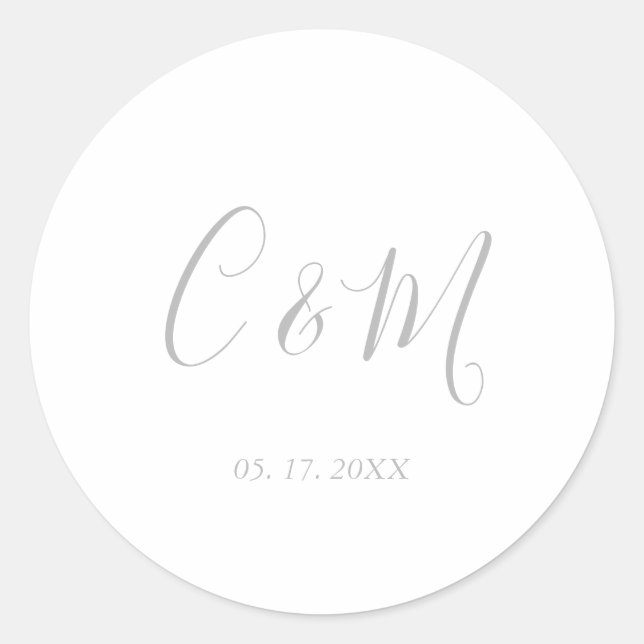 Sticker Rond Élégant Mariage de monogramme en argent (Devant)