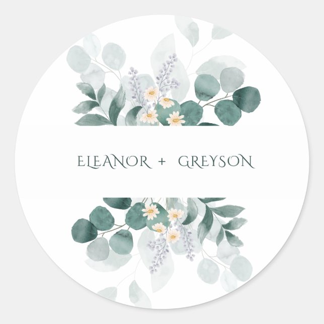 Sticker Rond Élégant mariage de monogramme floral (Devant)