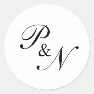 Sticker Rond Élégant Mariage de monogramme noir et blanc