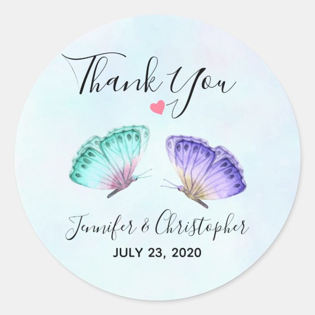 Sticker Rond Élégant Mariage de papillon aquarelle Duo (Devant)
