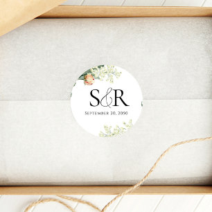 Sticker Rond Élégant Mariage de pêche Floral Custom