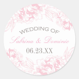 Sticker Rond Élégant Mariage de pivoine rose gris floral