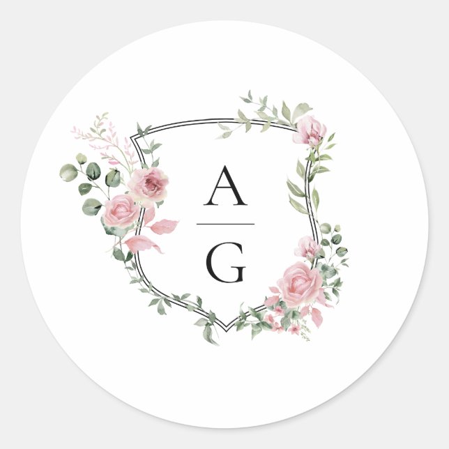 Sticker Rond Élégant Mariage de poitrine de Monogramme Rose Pus (Devant)
