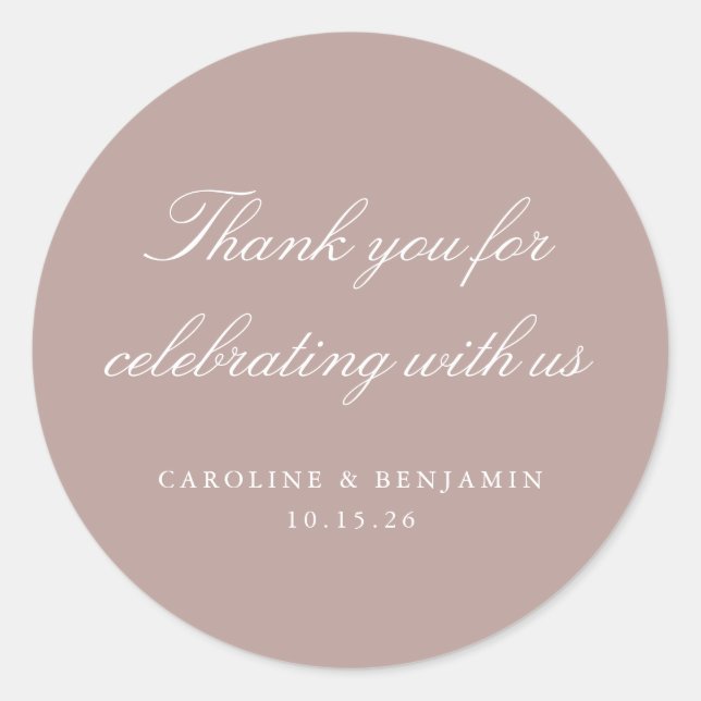 Sticker Rond Élégant Mariage de script Mauve Merci personnalisé (Devant)