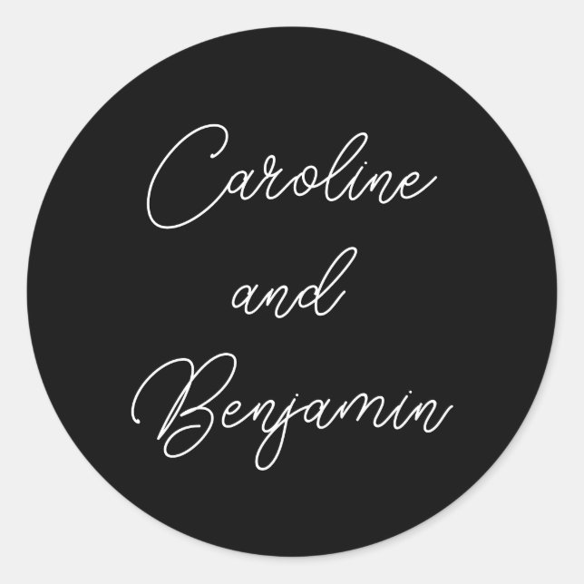 Sticker Rond Élégant Mariage de script moderne Noms Noir (Devant)