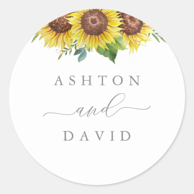 Sticker Rond Élégant Mariage de tournesol (Devant)