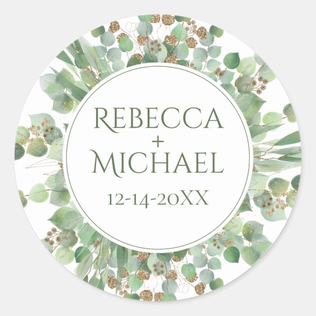 Sticker Rond Elégant Mariage de verdure feuille Eucalyptus (Devant)