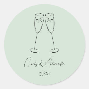 Sticker Rond Élégant Mariage de verre Champagne Fiançailles