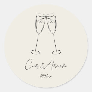Sticker Rond Élégant Mariage de verre Champagne Fiançailles