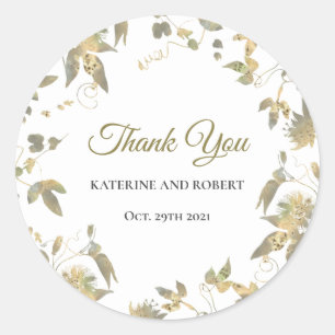 Sticker Rond Élégant Mariage de vin aux fleurs d'or