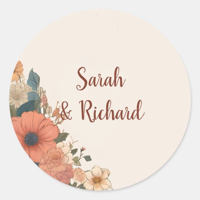 Sticker Rond Elégant Mariage d'enveloppe ronde beige (Devant)