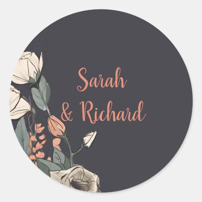 Sticker Rond Élégant Mariage d'enveloppe ronde noire (Devant)