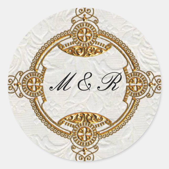 Sticker Rond Élégant Mariage d'or monogramme (Devant)