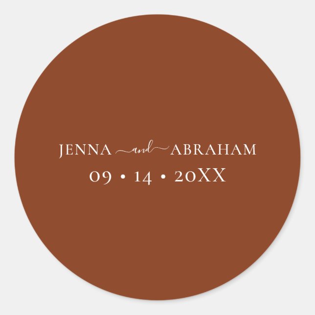 Sticker Rond Elégant Mariage en terre cuite rustique (Devant)