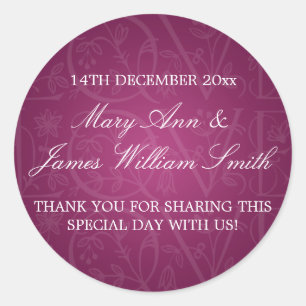 Sticker Rond Elégant Mariage Favor Tag Love Flourish Berry rose