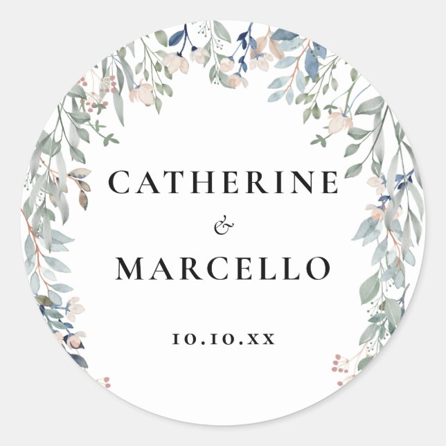 Sticker Rond Élégant Mariage Fleur sauvage Floral (Devant)