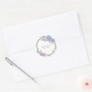 Sticker Rond Élégant mariage floral aquarelle bleu poussiéreux