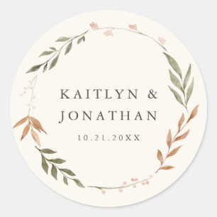 Sticker Rond Élégant Mariage floral de couronne de chute