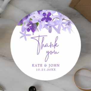 Sticker Rond Élégant Mariage Floral Lilac violet