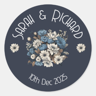 Sticker Rond Élégant Mariage floral romantique de la marine