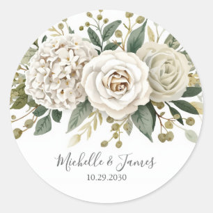 Sticker Rond Élégant mariage floral Rose Hydrangea aquarelle