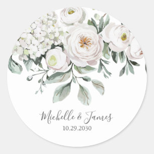 Sticker Rond Élégant mariage floral Rose Hydrangea aquarelle