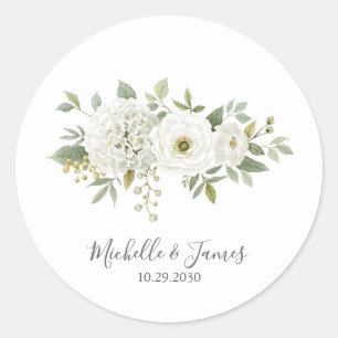 Sticker Rond Élégant mariage floral Rose Hydrangea aquarelle