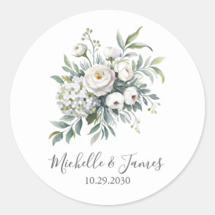 Sticker Rond Élégant mariage floral Rose Hydrangea aquarelle