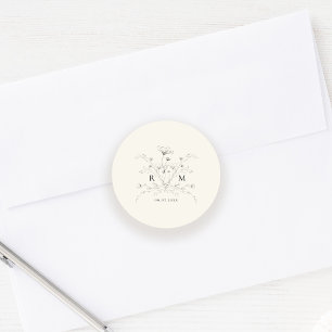 Sticker Rond Élégant Mariage floral rustique esquissé