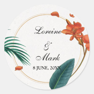 Sticker Rond Élégant Mariage floral tropical