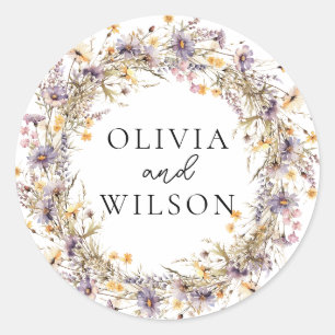 Sticker Rond Élégant Mariage floral violet clair