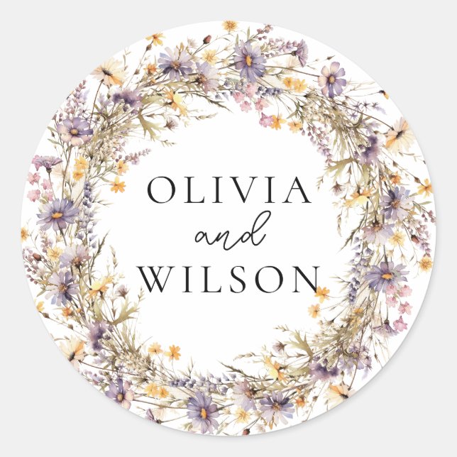 Sticker Rond Élégant Mariage floral violet clair (Devant)