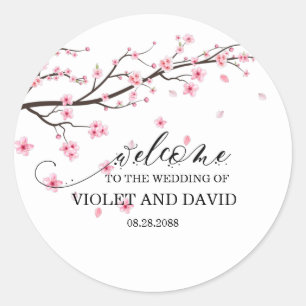 Sticker Rond Élégant Mariage japonais de fleurs de cerises